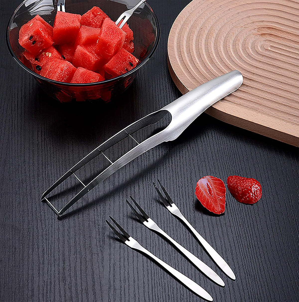 Watermelon Cutter Slicer with 2 Pieces Forks, Stainless Steel