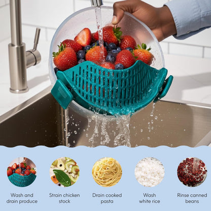 Silicone Clip On Strainer for Pots and Pans & Glass Dishes | Pot Strainer Silicone, Universal Clip On Pasta Strainer for Meat, Rice, & Vegetables (Kale)
