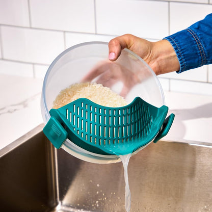 Silicone Clip On Strainer for Pots and Pans & Glass Dishes | Pot Strainer Silicone, Universal Clip On Pasta Strainer for Meat, Rice, & Vegetables (Kale)