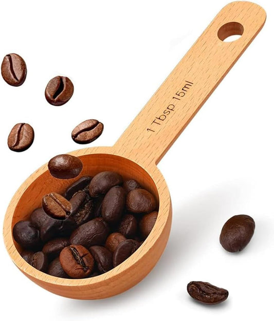 Beech Wooden Coffee Scoop - 15ml Tablespoon Measuring Spoon for Coffee Grounds, Whole Beans, or Tea - Home Kitchen Accessories (1 Pack)