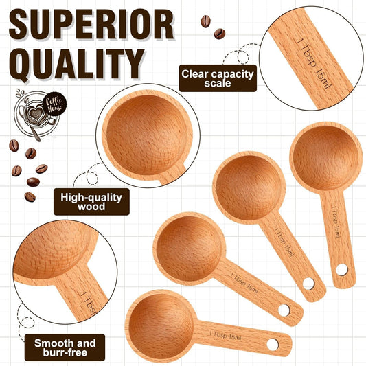 Beech Wooden Coffee Scoop - 15ml Tablespoon Measuring Spoon for Coffee Grounds, Whole Beans, or Tea - Home Kitchen Accessories (1 Pack)