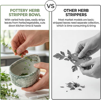 4" X 4" Ceramic Herb Stripper Bowl, Handmade Pottery Herb Tool for Peeling Off the Leafy Assembly