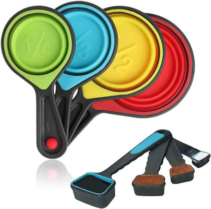Collapsible Measuring Cups and Spoons, Portable Measuring Cup，Food Grade Silicone for Liquid & Dry Measuring, 8 Piece Kitchen Measuring Tool