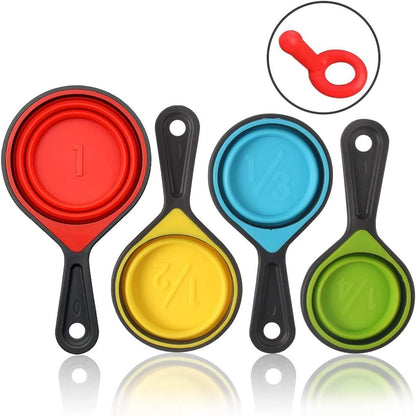 Collapsible Measuring Cups and Spoons, Portable Measuring Cup，Food Grade Silicone for Liquid & Dry Measuring, 8 Piece Kitchen Measuring Tool