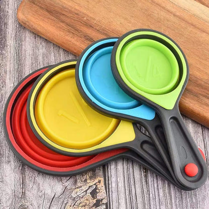 Collapsible Measuring Cups and Spoons, Portable Measuring Cup，Food Grade Silicone for Liquid & Dry Measuring, 8 Piece Kitchen Measuring Tool