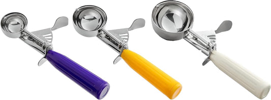 3-Pack Portion Disher Scoop Set | Round Stainless Steel Multipurpose Kitchen Scoops for Cookie Dough, Ice Cream, Baking, Batter, Meatballs, Rice, and Melon Balls (0.88-2-3.25 oz (#40-#20-#10))