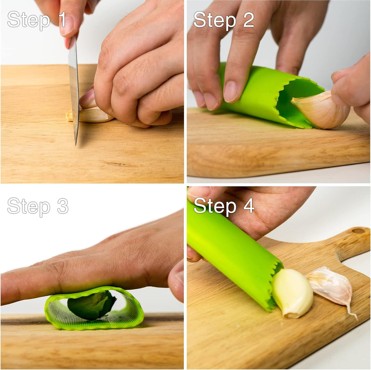 Garlic Press Rocker, Stainless Steel Garlic Mincer Crusher Professional Kitchen Gadgets Garlic Chopper with Ergonomic Handle, Silicone Garlic Peeler