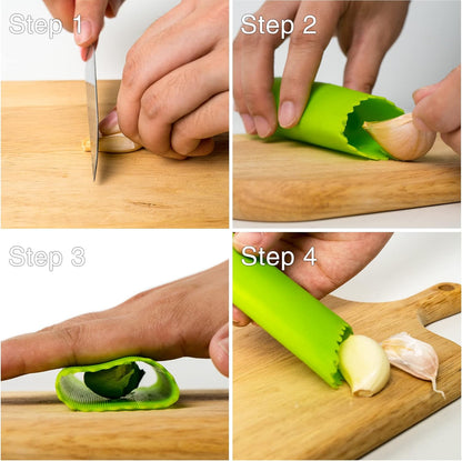 Garlic Press Rocker, Stainless Steel Garlic Mincer Crusher Professional Kitchen Gadgets Garlic Chopper with Ergonomic Handle, Silicone Garlic Peeler