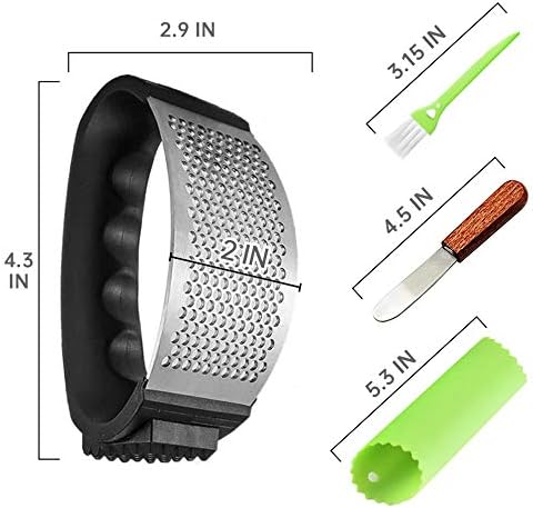 Garlic Press Rocker, Stainless Steel Garlic Mincer Crusher Professional Kitchen Gadgets Garlic Chopper with Ergonomic Handle, Silicone Garlic Peeler