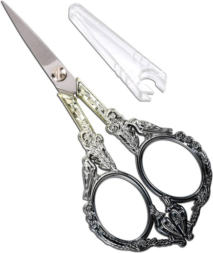 Sewing Embroidery Scissors, Small Thread Shears with Cover | 4.6in, Sharp, Precision, for Craft, Artwork, Needlework, Yarn, Knitting, Paper Cutting, Detail Snips, Cute DIY Kit, Black