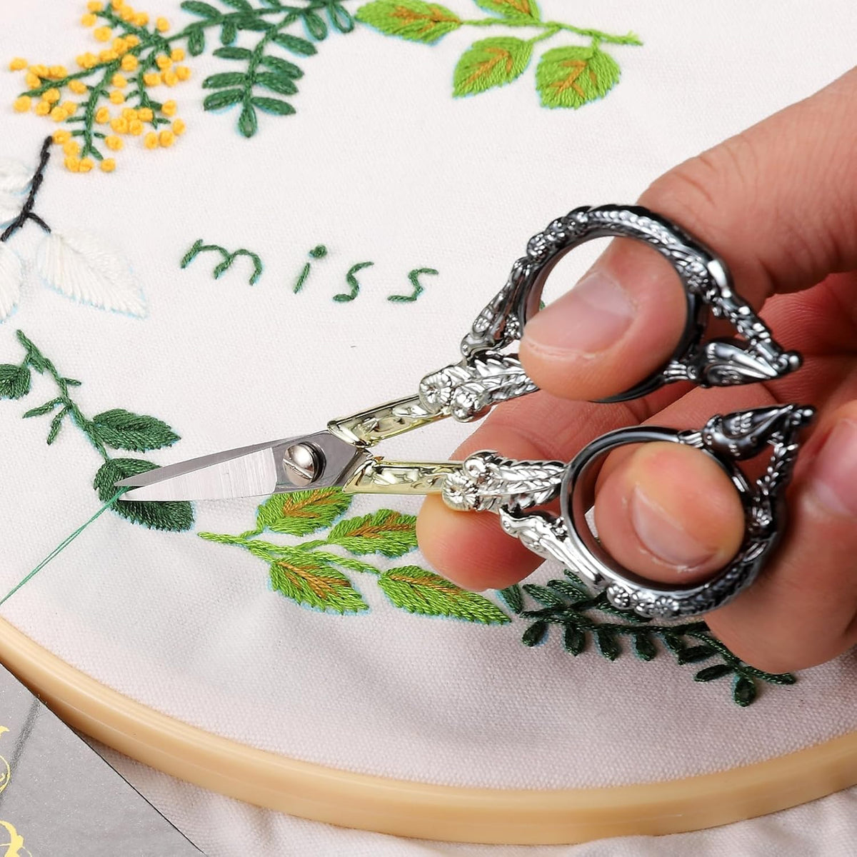 Sewing Embroidery Scissors, Small Thread Shears with Cover | 4.6in, Sharp, Precision, for Craft, Artwork, Needlework, Yarn, Knitting, Paper Cutting, Detail Snips, Cute DIY Kit, Black