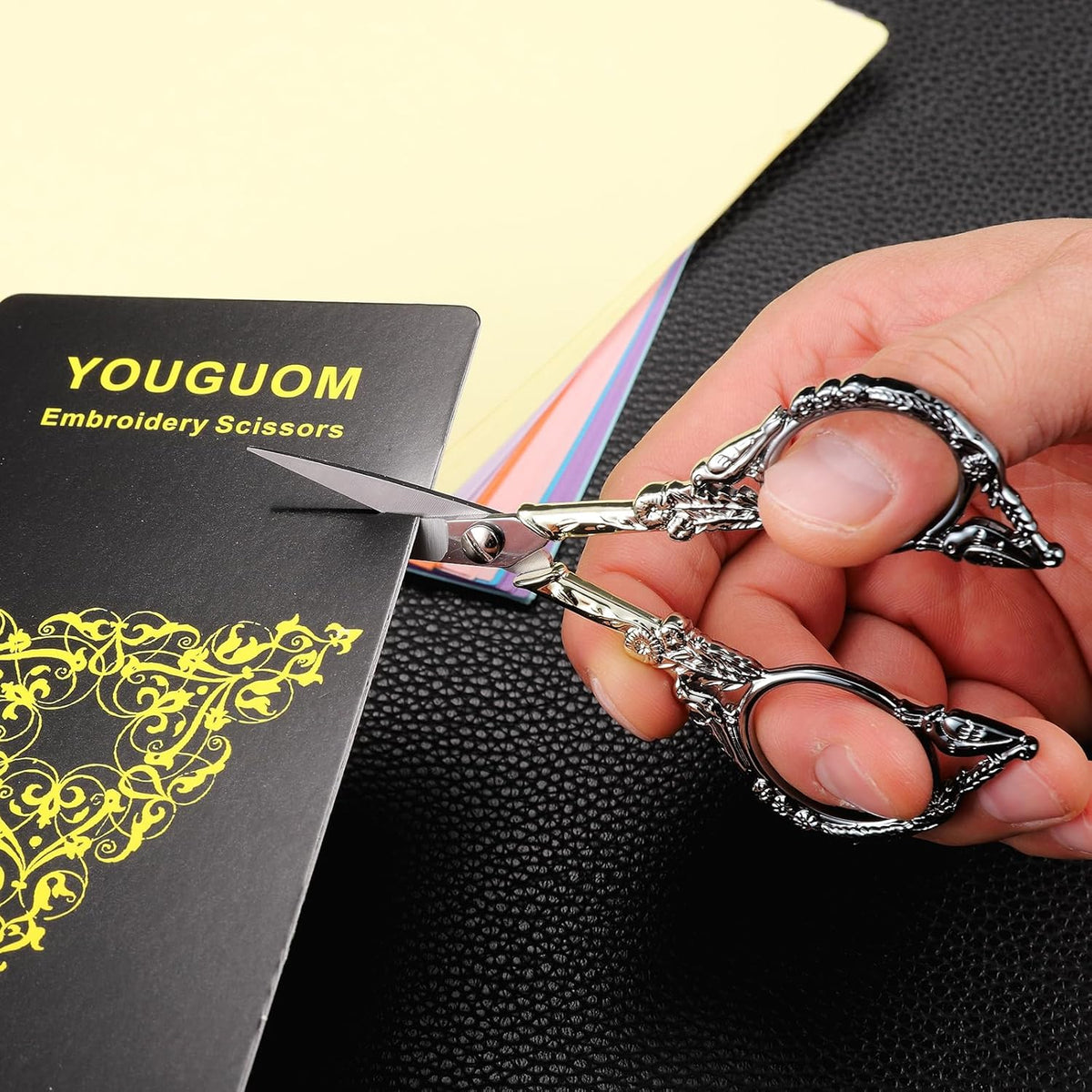 Sewing Embroidery Scissors, Small Thread Shears with Cover | 4.6in, Sharp, Precision, for Craft, Artwork, Needlework, Yarn, Knitting, Paper Cutting, Detail Snips, Cute DIY Kit, Black