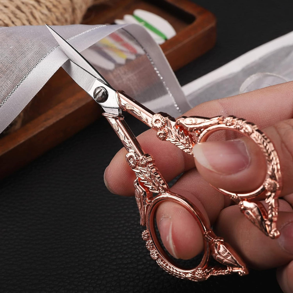 Sewing Embroidery Scissors, Small Thread Shears with Cover | 4.6in, Sharp, Precision, for Craft, Artwork, Needlework, Yarn, Knitting, Paper Cutting, Detail Snips, Cute DIY Kit, Black