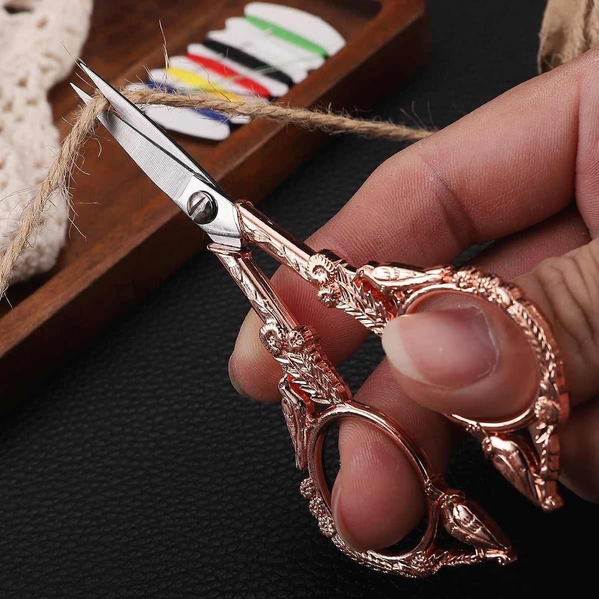Sewing Embroidery Scissors, Small Thread Shears with Cover | 4.6in, Sharp, Precision, for Craft, Artwork, Needlework, Yarn, Knitting, Paper Cutting, Detail Snips, Cute DIY Kit, Black