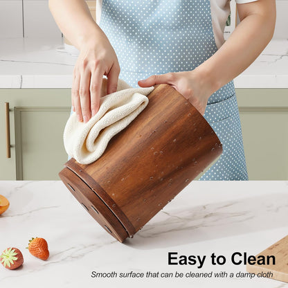 Utensil Holder, 360° Rotating Acacia Wood Kitchen Utensil Holder for Counter, 7.2" Large Cooking Utensil Crock for Countertop, Wooden Utensils Organizer for Cooking Spatula Storage