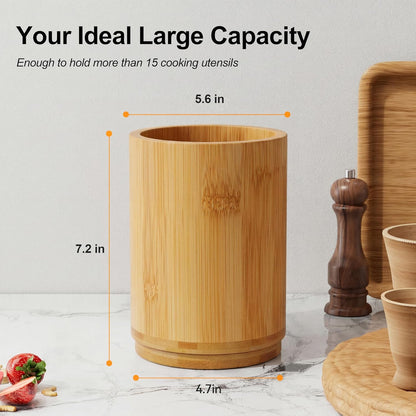 Utensil Holder, 360° Rotating Acacia Wood Kitchen Utensil Holder for Counter, 7.2" Large Cooking Utensil Crock for Countertop, Wooden Utensils Organizer for Cooking Spatula Storage