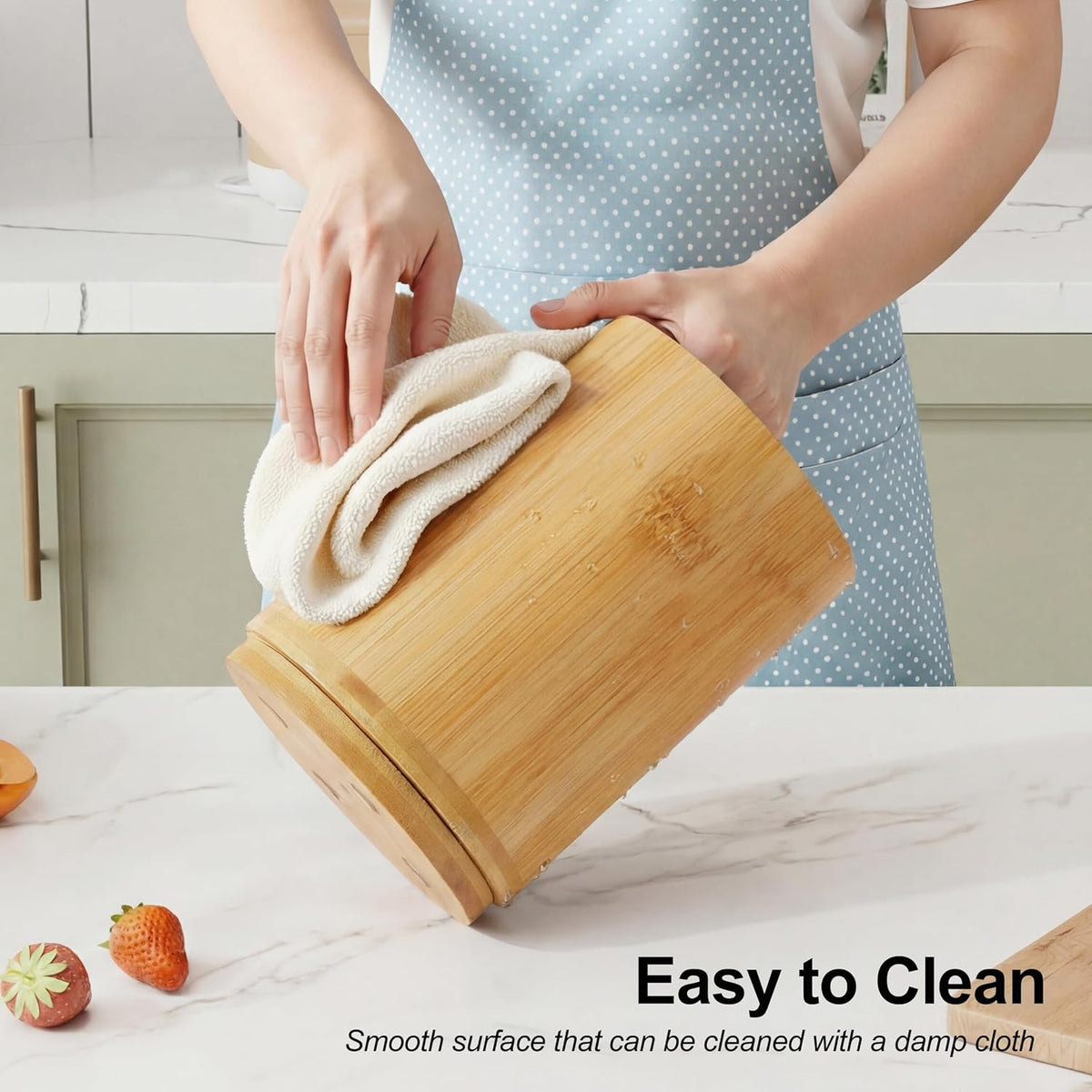 Utensil Holder, 360° Rotating Acacia Wood Kitchen Utensil Holder for Counter, 7.2" Large Cooking Utensil Crock for Countertop, Wooden Utensils Organizer for Cooking Spatula Storage