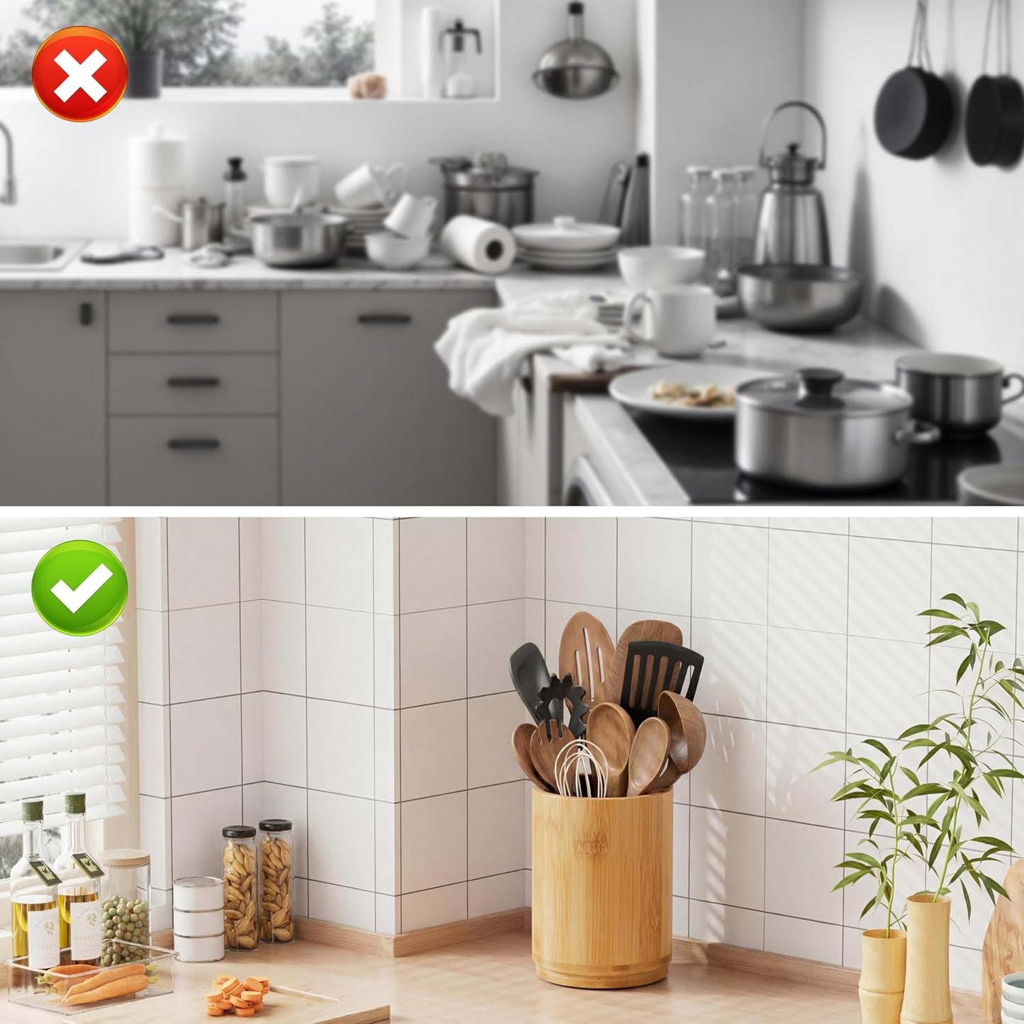 Utensil Holder, 360° Rotating Acacia Wood Kitchen Utensil Holder for Counter, 7.2" Large Cooking Utensil Crock for Countertop, Wooden Utensils Organizer for Cooking Spatula Storage