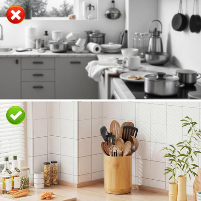 Utensil Holder, 360° Rotating Acacia Wood Kitchen Utensil Holder for Counter, 7.2" Large Cooking Utensil Crock for Countertop, Wooden Utensils Organizer for Cooking Spatula Storage