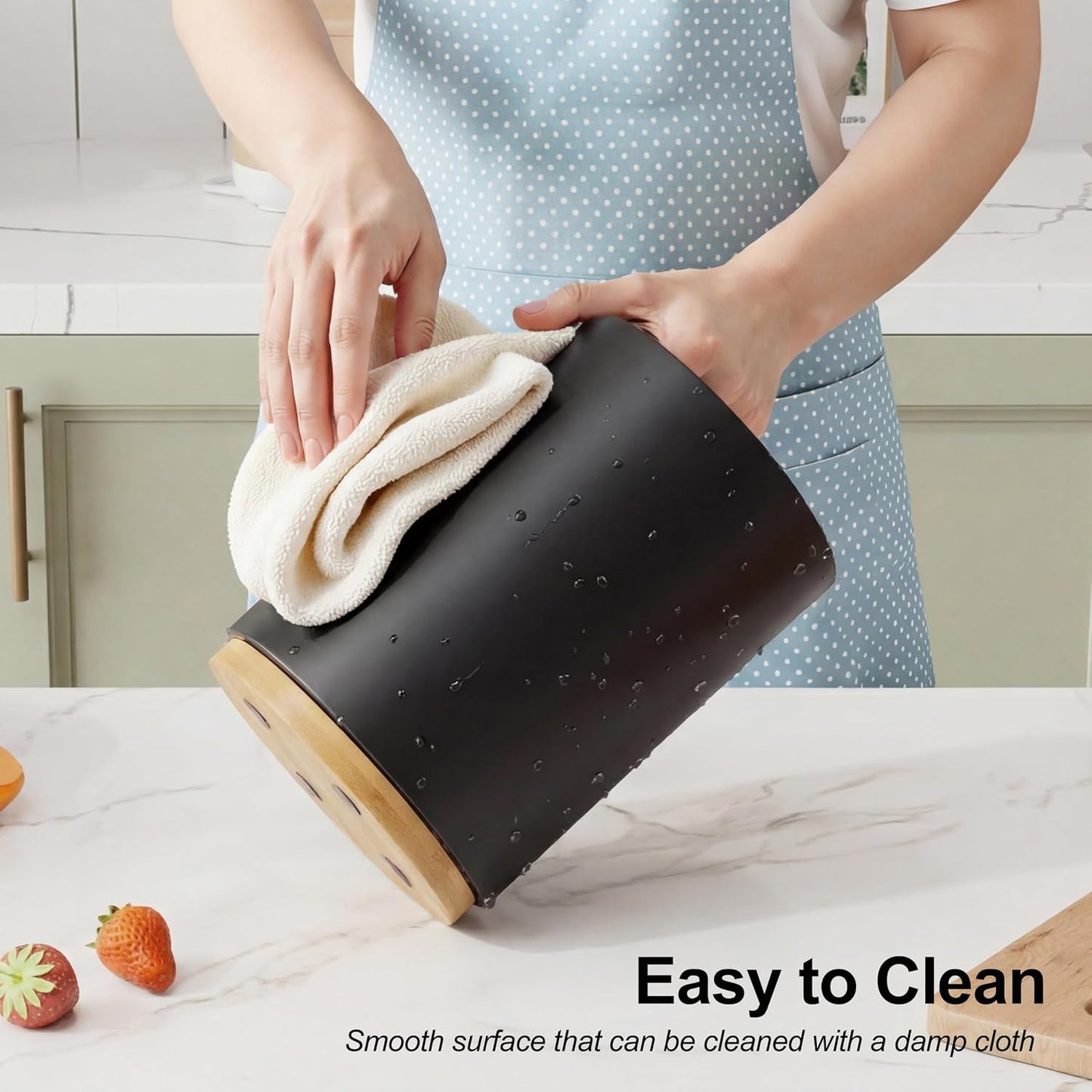 Utensil Holder, 360° Rotating Acacia Wood Kitchen Utensil Holder for Counter, 7.2" Large Cooking Utensil Crock for Countertop, Wooden Utensils Organizer for Cooking Spatula Storage