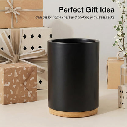 Utensil Holder, 360° Rotating Acacia Wood Kitchen Utensil Holder for Counter, 7.2" Large Cooking Utensil Crock for Countertop, Wooden Utensils Organizer for Cooking Spatula Storage