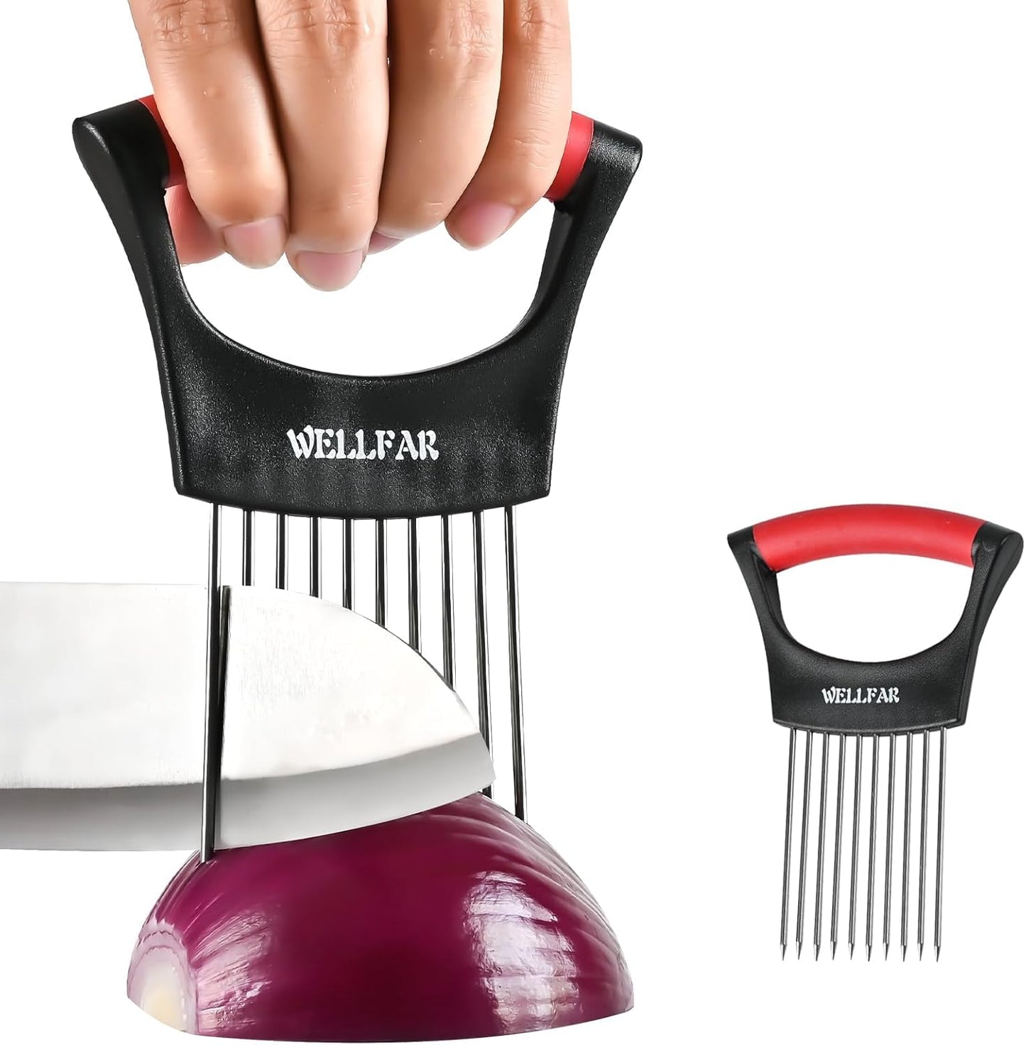 2PCS Onion Slicer, Vegetable Holder for Slicing, Slice Cutter Chopper Guide | Stainless Steel Onion Holders, Safe Anti-Cut, Uniform Kitchen Tool for Tomato, Avocado, Potato, Egg, Lemon, Meat Tenderizer.