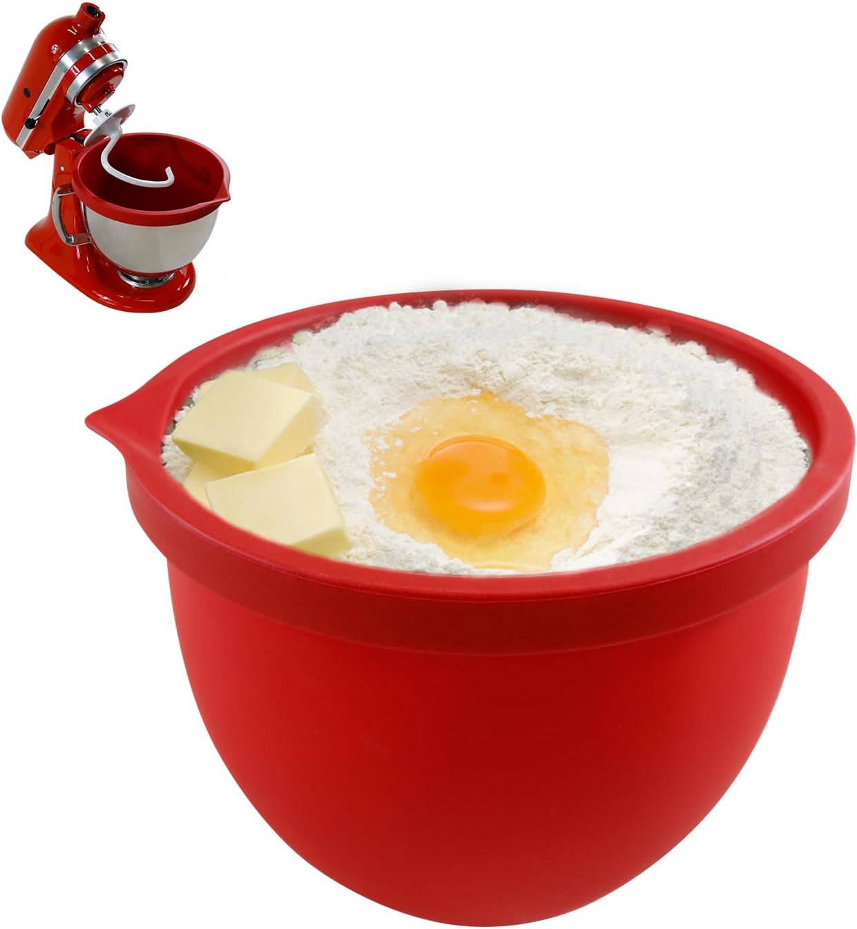 Silicone Liners Compatible with KitchenAid 5 Qt Tilt-Head Stand Mixer (Only), Odourless, Thicker, Cold/Heat-Resistant & Non-Stick, Easy Clean, Fits 5 Quart Mixing Bowl, Set of 3 with Lids