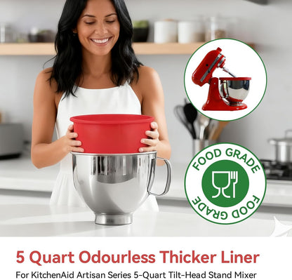 Silicone Liners Compatible with KitchenAid 5 Qt Tilt-Head Stand Mixer (Only), Odourless, Thicker, Cold/Heat-Resistant & Non-Stick, Easy Clean, Fits 5 Quart Mixing Bowl, Set of 3 with Lids
