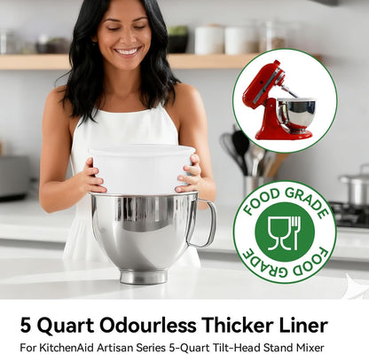 Silicone Liners Compatible with KitchenAid 5 Qt Tilt-Head Stand Mixer (Only), Odourless, Thicker, Cold/Heat-Resistant & Non-Stick, Easy Clean, Fits 5 Quart Mixing Bowl, Set of 3 with Lids