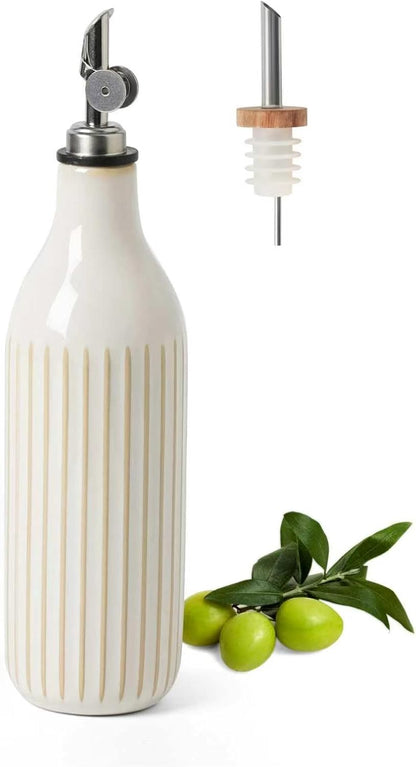 FUN ELEMENTS Olive Oil Dispenser Bottle, 19 oz Oil Dispenser for Kitchen and Vinegar Dispenser Bottle, Suitable for Vinegar, Coffee Syrups & Other Liquids, Off White
