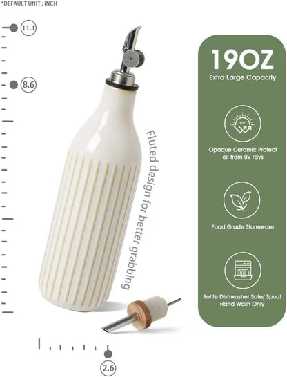 FUN ELEMENTS Olive Oil Dispenser Bottle, 19 oz Oil Dispenser for Kitchen and Vinegar Dispenser Bottle, Suitable for Vinegar, Coffee Syrups & Other Liquids, Off White