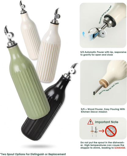 FUN ELEMENTS Olive Oil Dispenser Bottle, 19 oz Oil Dispenser for Kitchen and Vinegar Dispenser Bottle, Suitable for Vinegar, Coffee Syrups & Other Liquids, Off White