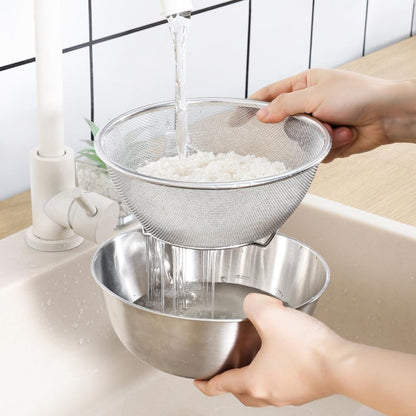 1PC Stainless Steel Rice Washing Sieve Strainer 7inch Kitchen Mesh Net Strainer Basket Drainer Washing Bowl Sieve Sifters for Vegetable Fruits Rice Washing