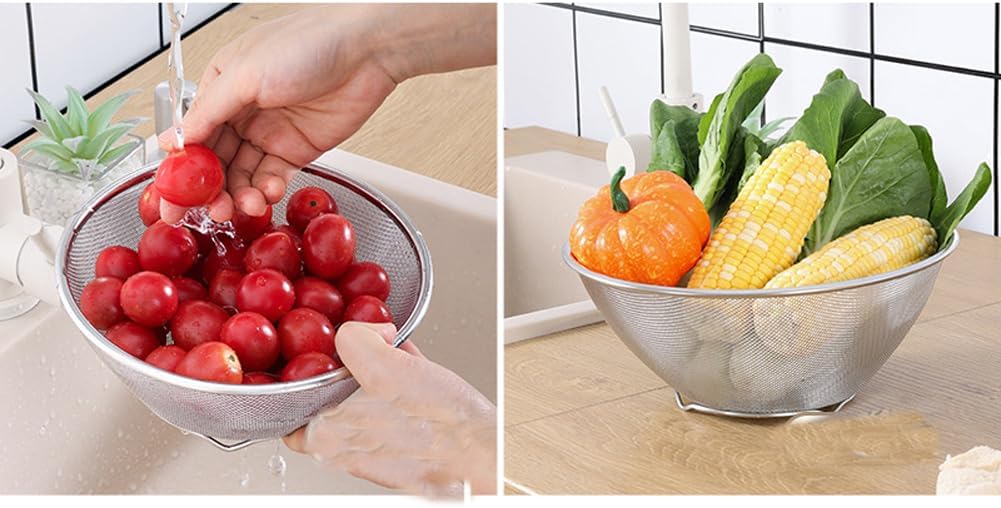 1PC Stainless Steel Rice Washing Sieve Strainer 7inch Kitchen Mesh Net Strainer Basket Drainer Washing Bowl Sieve Sifters for Vegetable Fruits Rice Washing