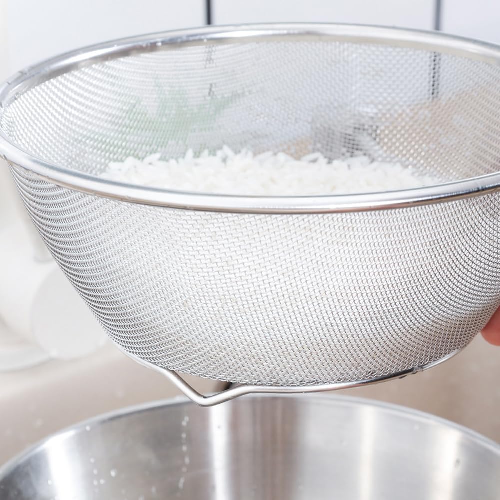 1PC Stainless Steel Rice Washing Sieve Strainer 7inch Kitchen Mesh Net Strainer Basket Drainer Washing Bowl Sieve Sifters for Vegetable Fruits Rice Washing