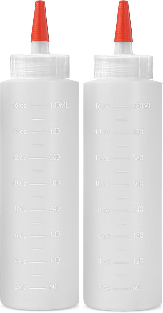 Plastic Squeeze Bottles for Sauces - 16oz Condiment Squeeze Bottles for Liquids - BPA Free Squirt Bottle with Cap - Ketchup, Syrup, Oil, Dressings, Honey & Arts and Crafts