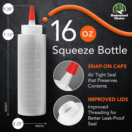 Plastic Squeeze Bottles for Sauces - 16oz Condiment Squeeze Bottles for Liquids - BPA Free Squirt Bottle with Cap - Ketchup, Syrup, Oil, Dressings, Honey & Arts and Crafts