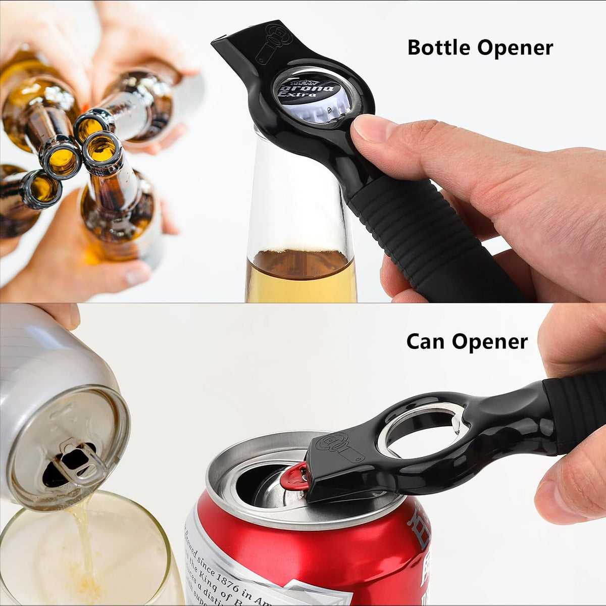 2-Pack Magnetic 2-in-1 Beer Bottle Cap & Soda Can Opener-Black