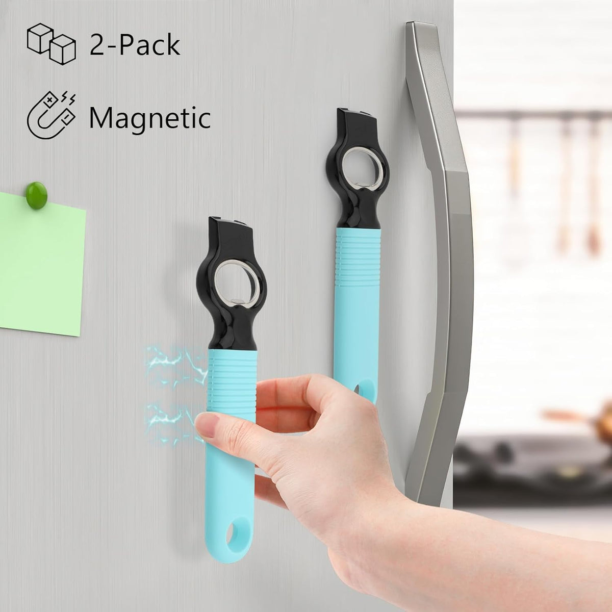 2-Pack Magnetic 2-in-1 Beer Bottle Cap & Soda Can Opener-Black