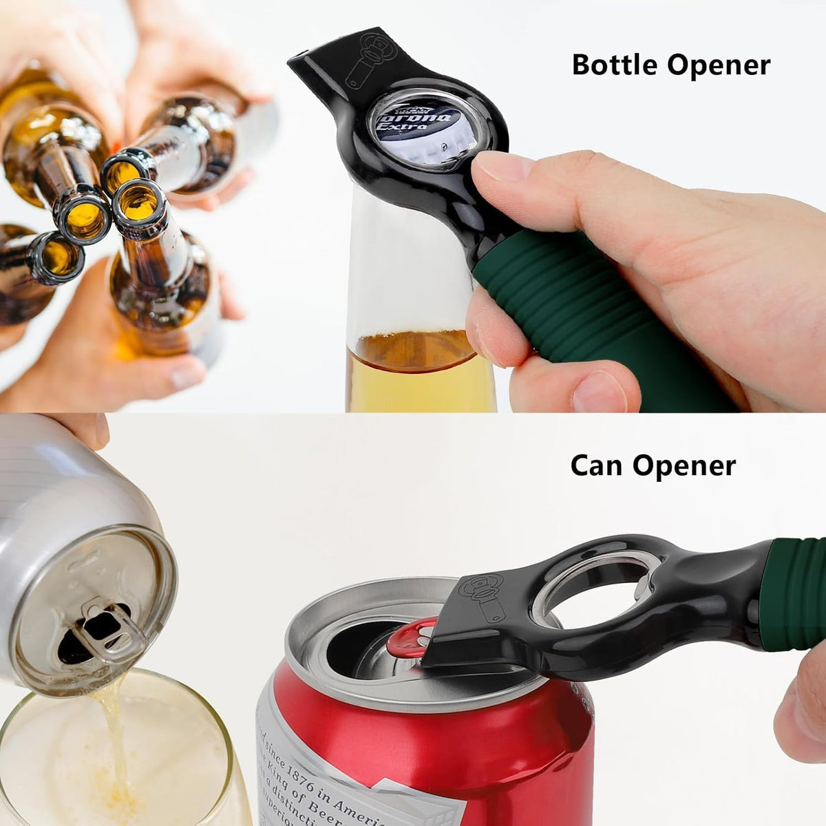 2-Pack Magnetic 2-in-1 Beer Bottle Cap & Soda Can Opener-Black