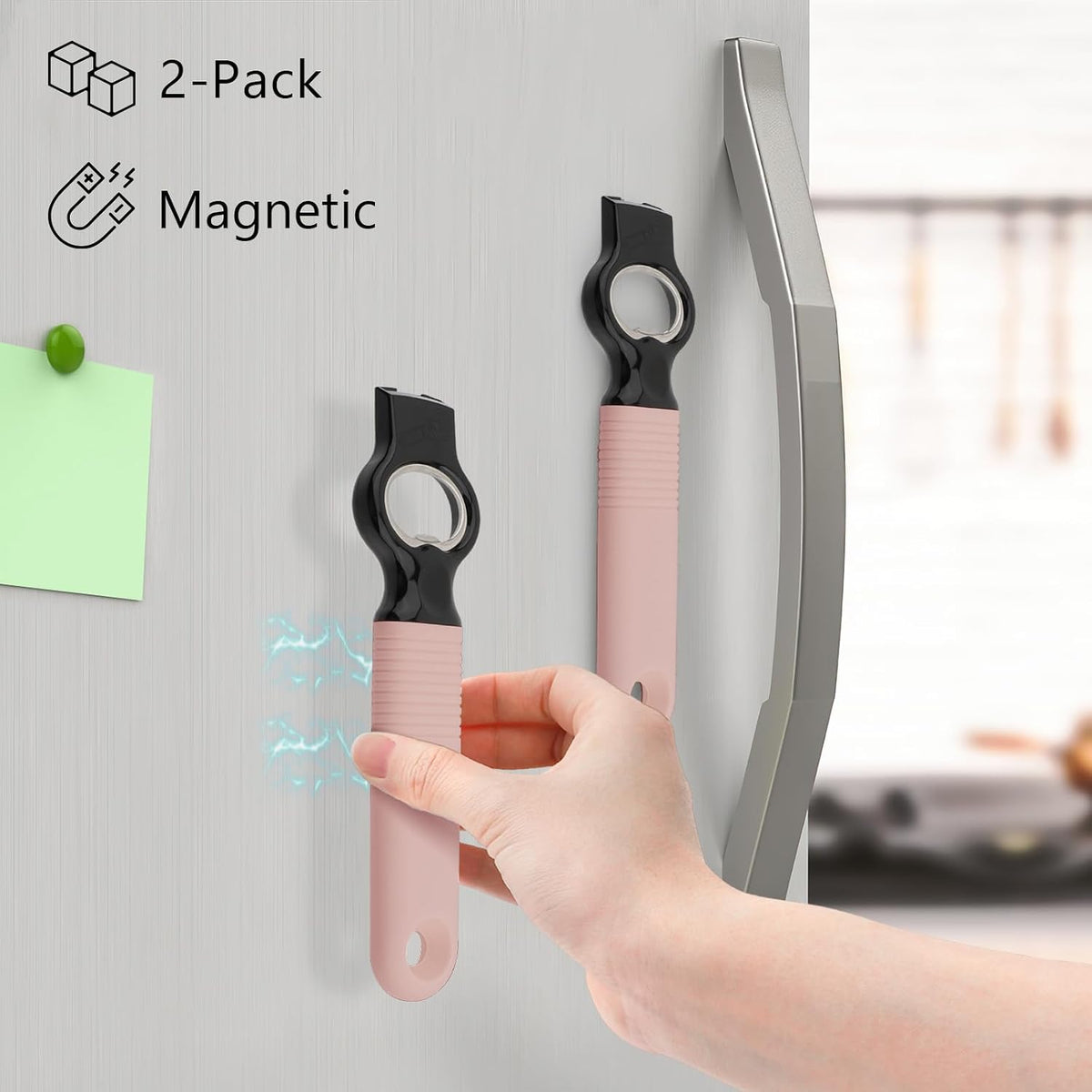 2-Pack Magnetic 2-in-1 Beer Bottle Cap & Soda Can Opener-Black