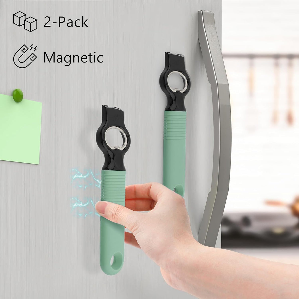 2-Pack Magnetic 2-in-1 Beer Bottle Cap & Soda Can Opener-Black