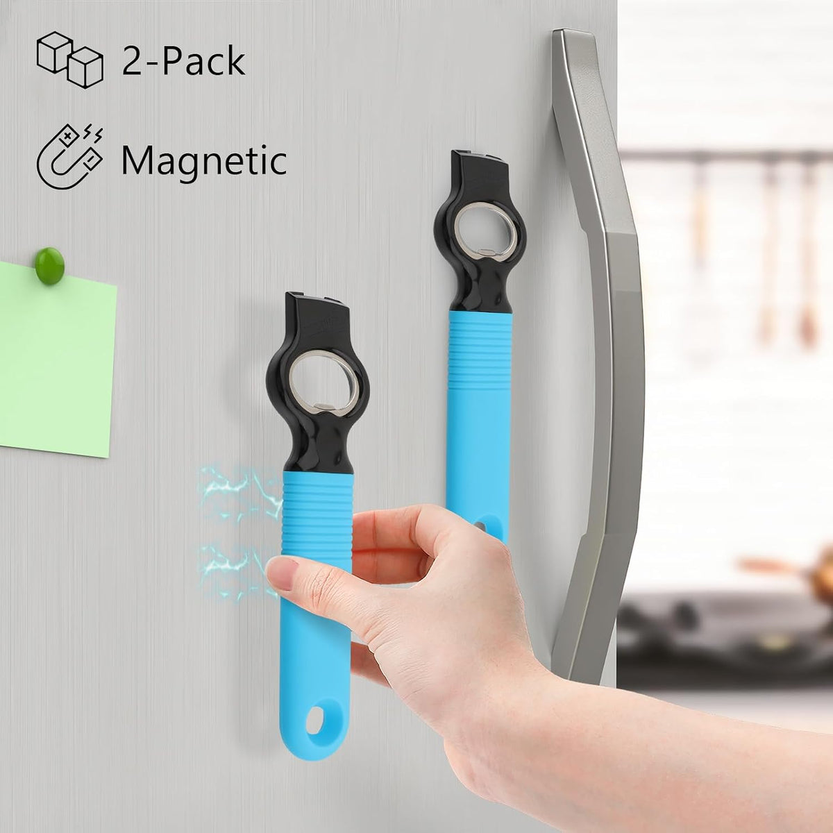 2-Pack Magnetic 2-in-1 Beer Bottle Cap & Soda Can Opener-Black