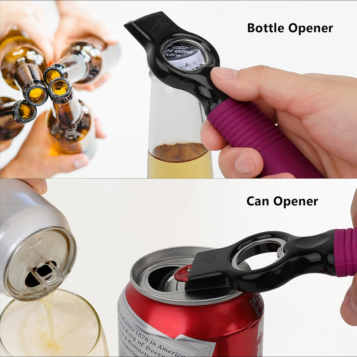 2-Pack Magnetic 2-in-1 Beer Bottle Cap & Soda Can Opener-Black