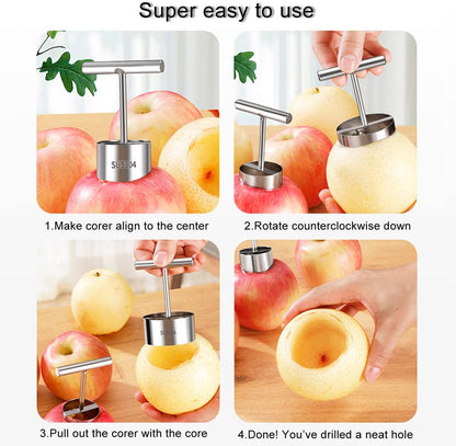 2PCS New Stainless Steel Vegetable Drill Fruit Corer Remover Veggie Corers With 2 Sizes for Coring and Hollowing Out Zucchini, Potatoes, Carrot, Apple, Eggplants, Tomatoes, Bell Peppers, Easy to Use