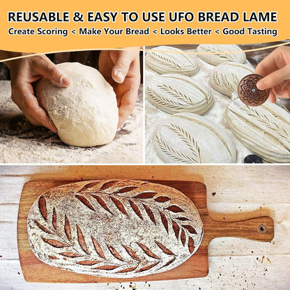 UFO Bread Lame, Wooden Sourdough Scoring Tool with 5 Blades