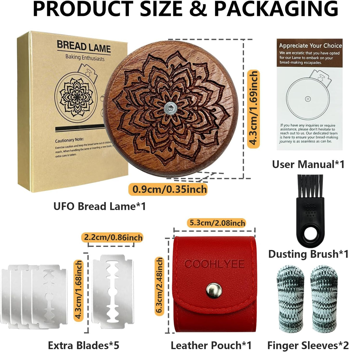 UFO Bread Lame, Wooden Sourdough Scoring Tool with 5 Blades