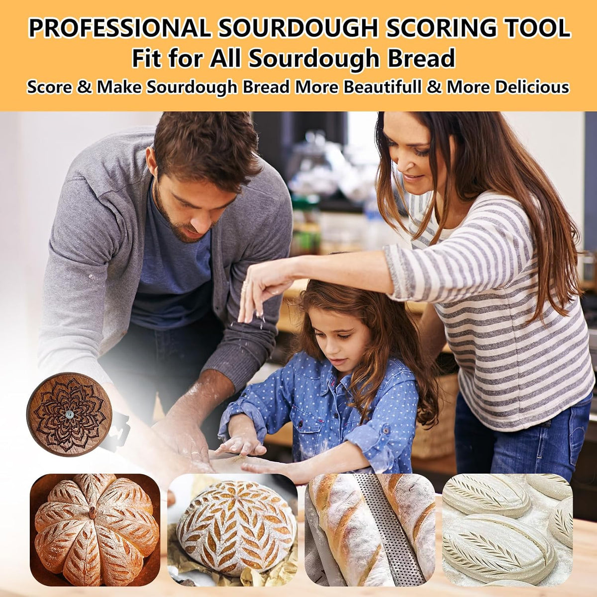 UFO Bread Lame, Wooden Sourdough Scoring Tool with 5 Blades