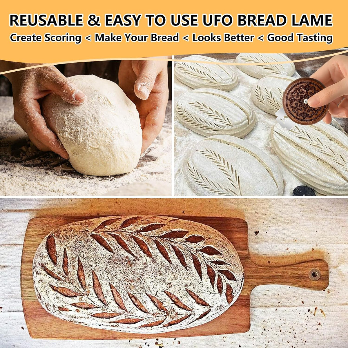 UFO Bread Lame, Wooden Sourdough Scoring Tool with 5 Blades