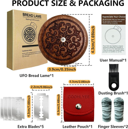UFO Bread Lame, Wooden Sourdough Scoring Tool with 5 Blades